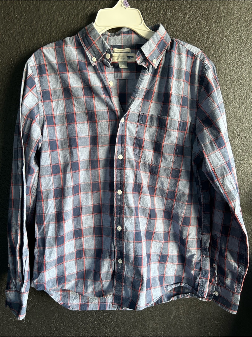 Old Navy Navy & Red Plaid Button-Down Shirt